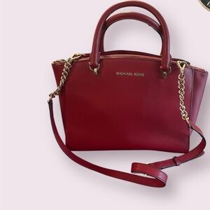 Michael Kors Ellis Large Saffiano Leather Satchel with Gold Accents & Crossbody